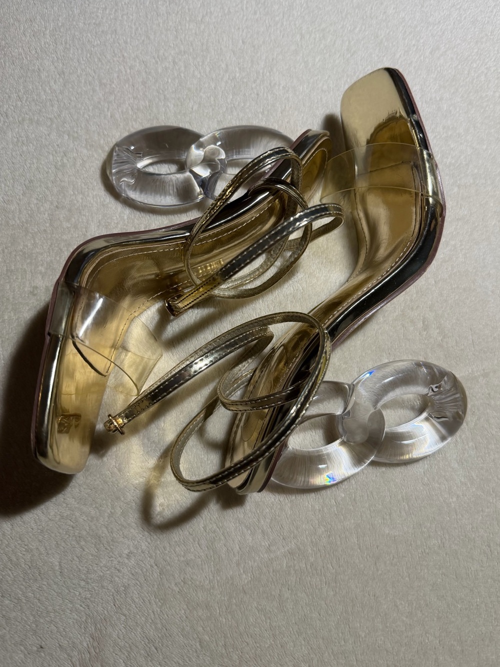 Cuccoo Gold Strappy Clear Block Heel